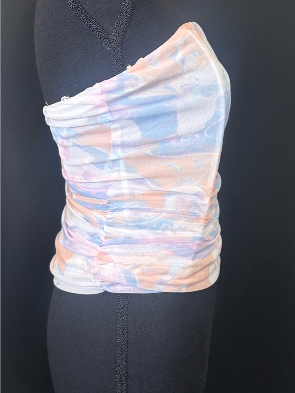 #185- NEW 19 Cooper Pastel Marble Print Strapless Ruched Tube Top - Picture 4 of 9